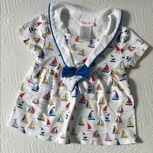 Little Lass White Sailboat Tee with Blue Bow and Red & Yellow Boats